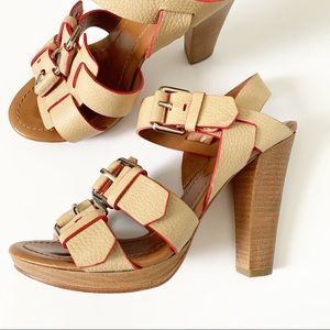 THEORY Tan Nude Leather Strappy Heel Sandals 7.5